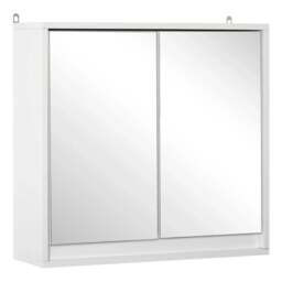 Rackhams Bathroom Mirror Cabinet Wall Mounted Storage Shelf Bathroom Cupboard Double Door, White - thumbnail 1