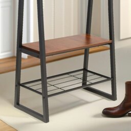 Rackhams Industrial Hall Tree Coat Rack Stand With 2 Shoe Storage Shelves Brown - thumbnail 4