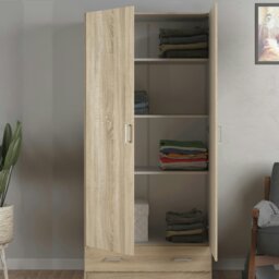 Rackhams Space Wardrobe with 2 Doors + 1 Drawer in Oak 1750 - Brown - Malemine - 1 - thumbnail 6