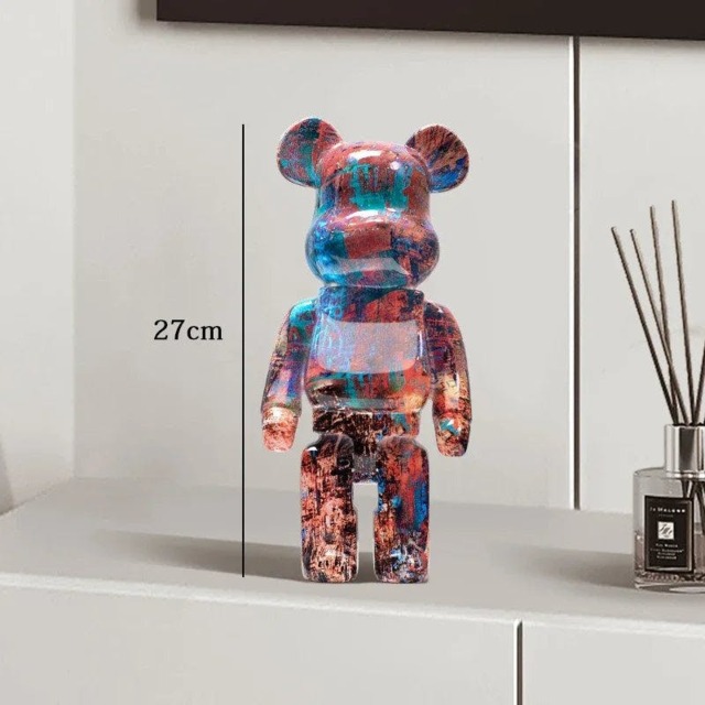 Rackhams Graffiti Bear Resin Statue Decor - Modern Colourful Bear Ornament 27cm - A10 (27cm) - image 1