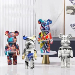 Rackhams Graffiti Bear Resin Statue Decor - Modern Colourful Bear Ornament 27cm - A10 (27cm) - thumbnail 2