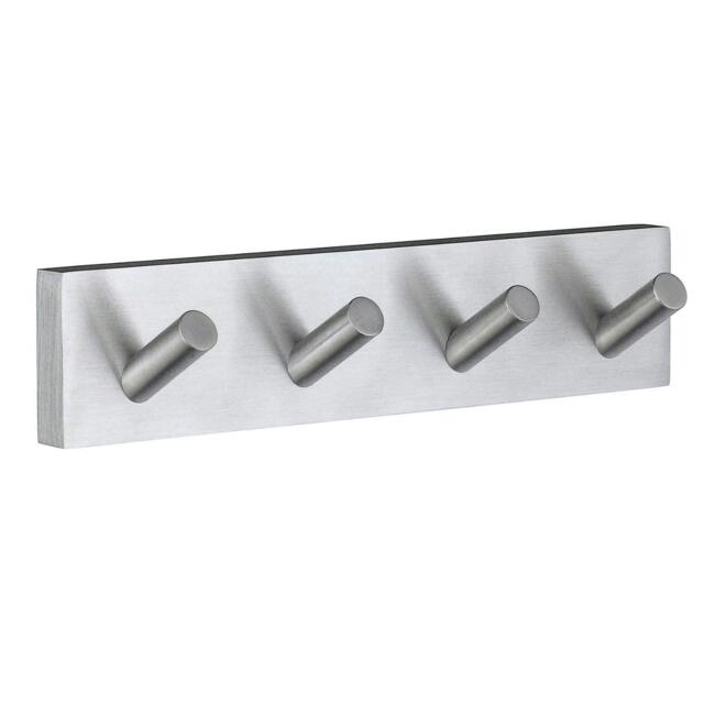 Rackhams Brushed Chrome Quadruple Towel Hook Rail 40mm x 178mm Wall Mounted Bathroom Rectangular Robe Hooks Clothes Hanger Coat Peg