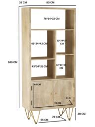 Rackhams Multi shelf bookcase with Doors Barbuto Light Mango - Wood - 1 - 80CM X 35CM X 180CM  (LXDXH) - thumbnail 5