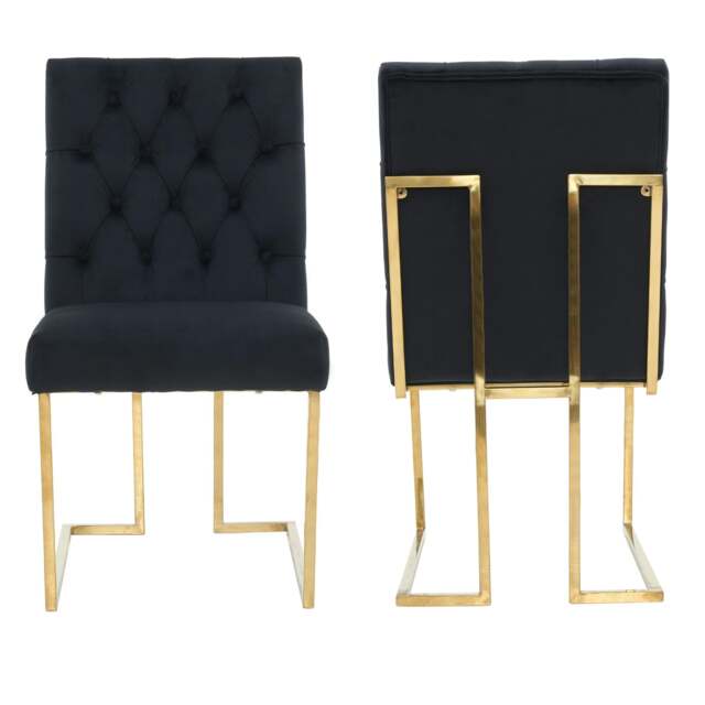 Rackhams Set of 2 Siena Luxury Tufted Velvet Dining Chairs with Gold Frame & Legs - Modern Upholstered Accent Chair - Velvet - Black - Modern - image 1