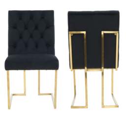 Rackhams Set of 2 Siena Luxury Tufted Velvet Dining Chairs with Gold Frame & Legs - Modern Upholstered Accent Chair - Velvet - Black - Modern - thumbnail 2