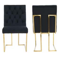 Rackhams Set of 2 Siena Luxury Tufted Velvet Dining Chairs with Gold Frame & Legs - Modern Upholstered Accent Chair - Velvet - Black - Modern