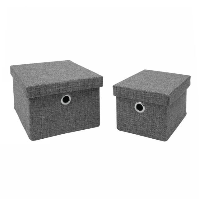 Rackhams Chroma Rectangular Lidded Fabric Storage Baskets for Home Organisation, Set of 2, Grey - image 1
