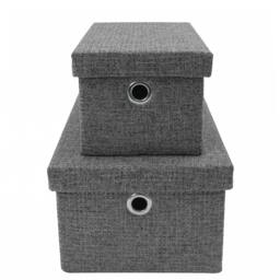 Rackhams Chroma Rectangular Lidded Fabric Storage Baskets for Home Organisation, Set of 2, Grey - thumbnail 3