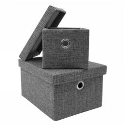 Rackhams Chroma Rectangular Lidded Fabric Storage Baskets for Home Organisation, Set of 2, Grey - thumbnail 5