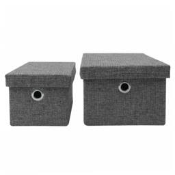 Rackhams Chroma Rectangular Lidded Fabric Storage Baskets for Home Organisation, Set of 2, Grey - thumbnail 4