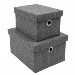 Rackhams Chroma Rectangular Lidded Fabric Storage Baskets for Home Organisation, Set of 2, Grey - thumbnail 2