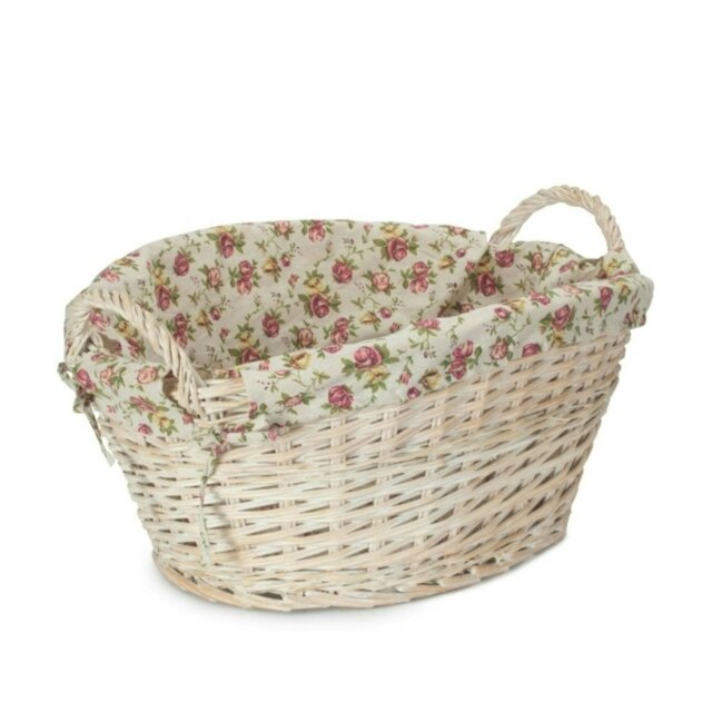 Rackhams White Wash Wicker Garden Rose Cotton Lined Wash Basket - image 1