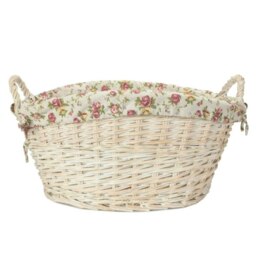 Rackhams White Wash Wicker Garden Rose Cotton Lined Wash Basket - thumbnail 3