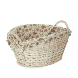 Rackhams White Wash Wicker Garden Rose Cotton Lined Wash Basket