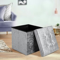 Rackhams Crushed Velvet  Storage Ottoman - 38cm X 38cm Foldable - Green - thumbnail 2