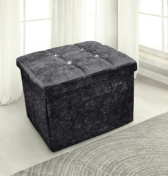 Rackhams Crushed Velvet  Storage Ottoman - 38cm X 38cm Foldable - Green - thumbnail 3