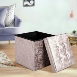 Rackhams Crushed Velvet  Storage Ottoman - 38cm X 38cm Foldable - Green - thumbnail 4
