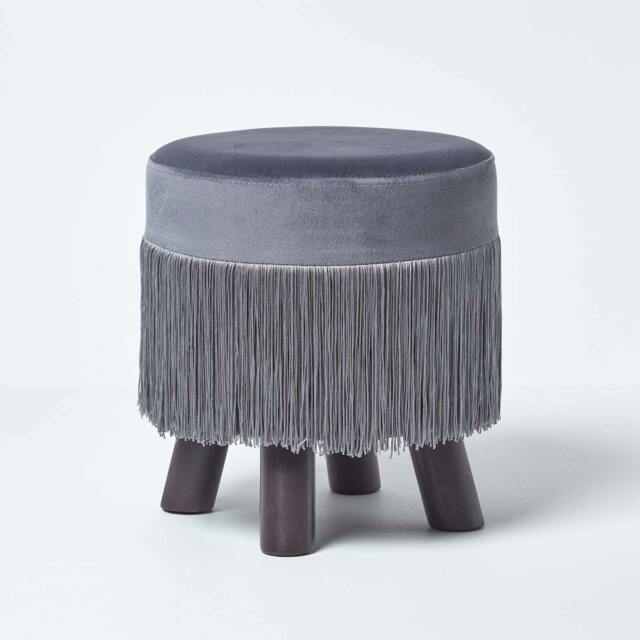 Rackhams Warwick Velvet Footstool with Legs - Grey - image 1
