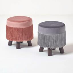 Rackhams Warwick Velvet Footstool with Legs - Grey - thumbnail 6