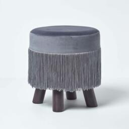 Rackhams Warwick Velvet Footstool with Legs - Grey - thumbnail 1