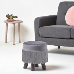 Rackhams Warwick Velvet Footstool with Legs - Grey - thumbnail 2