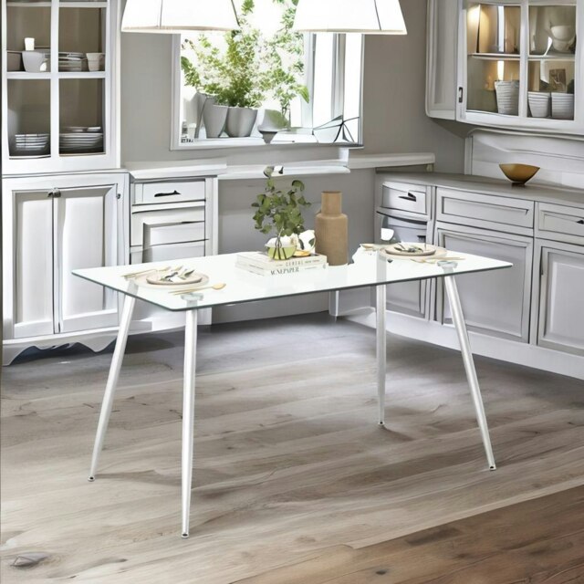 Rackhams 4 Seater Dining Table With Tempered Glass Top Silver - image 1