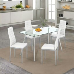 Rackhams 4 Seater Dining Table With Tempered Glass Top Silver - thumbnail 4