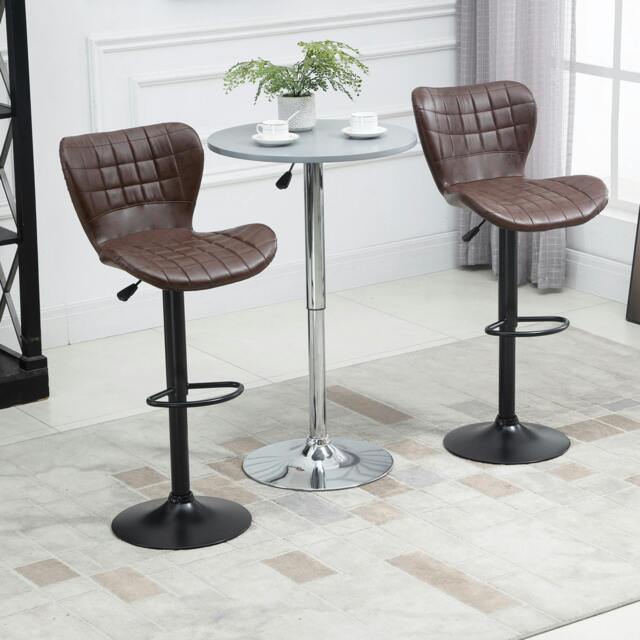 Rackhams Bar Stools Set of 2 Adjustable Height Swivel PU Leather Bar Chairs Grey - image 1