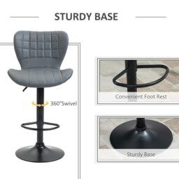 Rackhams Bar Stools Set of 2 Adjustable Height Swivel PU Leather Bar Chairs Grey - thumbnail 5