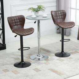 Rackhams Bar Stools Set of 2 Adjustable Height Swivel PU Leather Bar Chairs Grey
