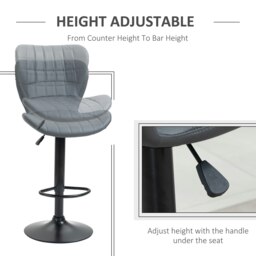 Rackhams Bar Stools Set of 2 Adjustable Height Swivel PU Leather Bar Chairs Grey - thumbnail 4