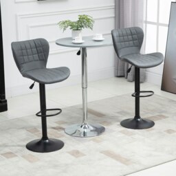 Rackhams Bar Stools Set of 2 Adjustable Height Swivel PU Leather Bar Chairs Grey - thumbnail 2