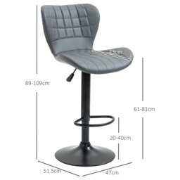 Rackhams Bar Stools Set of 2 Adjustable Height Swivel PU Leather Bar Chairs Grey - thumbnail 6