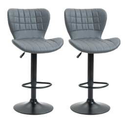 Rackhams Bar Stools Set of 2 Adjustable Height Swivel PU Leather Bar Chairs Grey - thumbnail 3