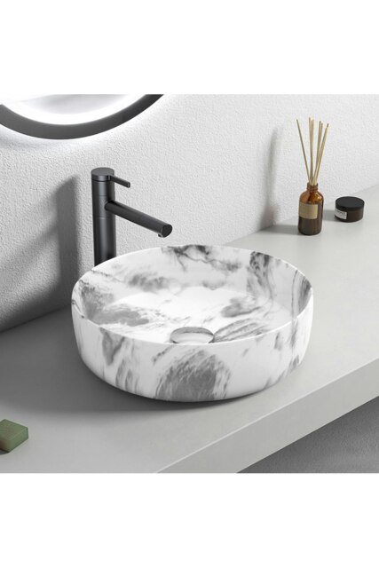 Rackhams Round Marble Vessel Bathroom Sink - Grey - image 1