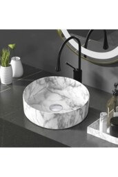 Rackhams Round Marble Vessel Bathroom Sink - Grey - thumbnail 2