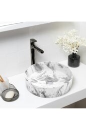 Rackhams Round Marble Vessel Bathroom Sink - Grey - thumbnail 3