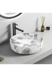 Rackhams Round Marble Vessel Bathroom Sink - Grey