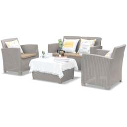 Rackhams SANTANA 4 Piece PE Rattan 4-Seater with Cushions Garden Furniture and Coffee Table Set in Greige - 1 - Greige - Sofa Set - thumbnail 1
