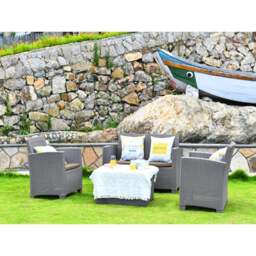 Rackhams SANTANA 4 Piece PE Rattan 4-Seater with Cushions Garden Furniture and Coffee Table Set in Greige - 1 - Greige - Sofa Set - thumbnail 6