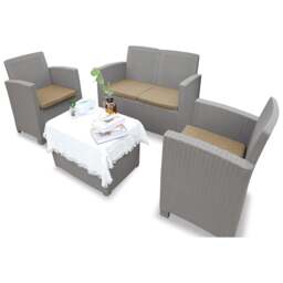 Rackhams SANTANA 4 Piece PE Rattan 4-Seater with Cushions Garden Furniture and Coffee Table Set in Greige - 1 - Greige - Sofa Set - thumbnail 4