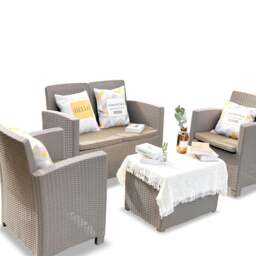 Rackhams SANTANA 4 Piece PE Rattan 4-Seater with Cushions Garden Furniture and Coffee Table Set in Greige - 1 - Greige - Sofa Set - thumbnail 5