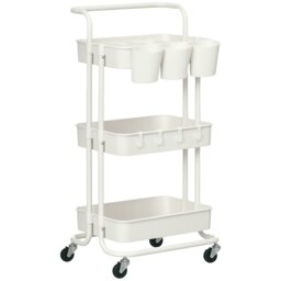 Rackhams 3-Tier Utility Cart, Rolling Serving Trolley with Baskets, Black - Black - thumbnail 6