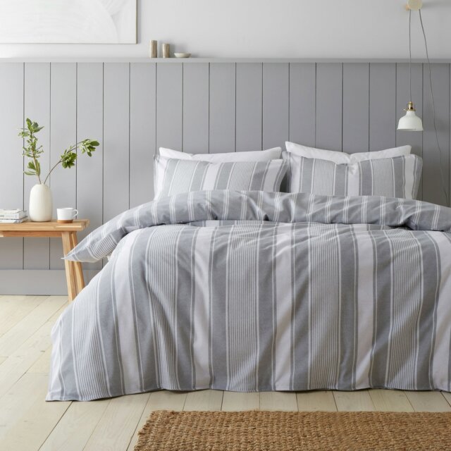 Rackhams Brushed Cotton Ticking Stripe Reversible Duvet Cover Set - Super King - image 1