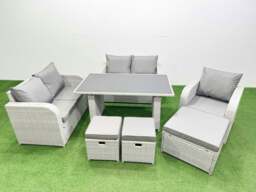 Rackhams Rattan Sofa Outdoor Furniture with Dining Table,Love Sofa,3 Stools Patio Furniture Light Grey 8 Seater - thumbnail 1