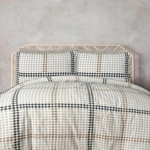 Rackhams Luxury Hounds tooth Check Brushed Cotton Duvet Cover Set - Easy Care Bedding - Natural - Super King (220cm x 260cm) - image 1