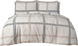 Rackhams Luxury Hounds tooth Check Brushed Cotton Duvet Cover Set - Easy Care Bedding - Natural - Super King (220cm x 260cm) - thumbnail 2