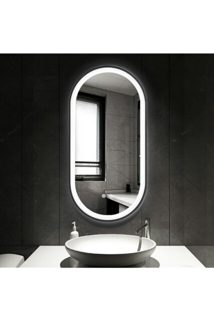 Rackhams Modern Oval LED Wall Mirror Metal Framed - Black - image 1
