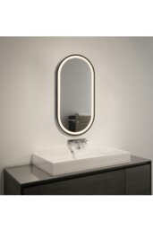 Rackhams Modern Oval LED Wall Mirror Metal Framed - Black - thumbnail 2