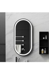 Rackhams Modern Oval LED Wall Mirror Metal Framed - Black - thumbnail 4